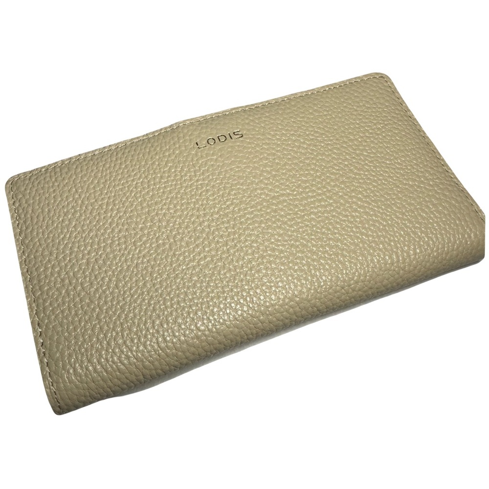 Lodis Pebbled Leather Continental Wallet in Beige